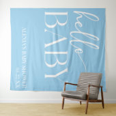 Hallo Baby Baby shower minimalistisch blauw Wandkleed (In Situ (horizontaal))