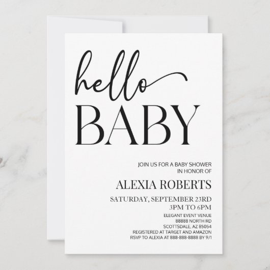 Hallo Baby Baby shower Minimalistisch zwart wit Kaart (Voorkant)