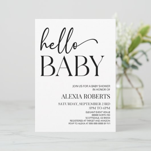 Hallo Baby Baby shower Minimalistisch zwart wit Kaart (Staand voorkant)