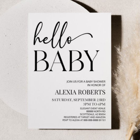 Hallo Baby Baby shower Minimalistisch zwart wit Kaart