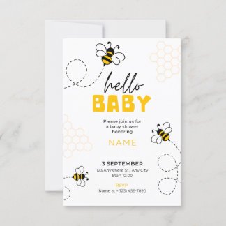 hallo baby, baby shower nodigen schattige bij uit kaart