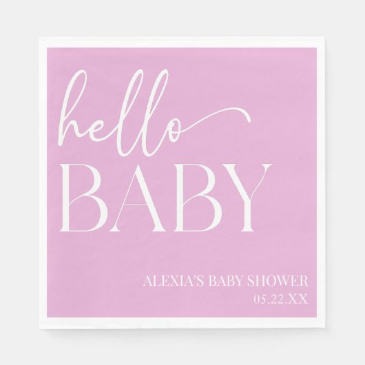 Hallo Baby Baby shower Roze Minimalist Servet (Voorkant)