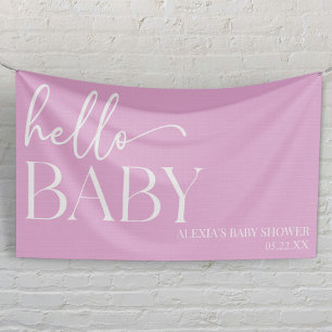 Hallo Baby Baby shower Roze Minimalist Spandoek
