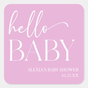 Hallo Baby Baby shower Roze Minimalist Vierkante Sticker