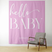 Hallo Baby Baby shower Roze Minimalist Wandkleed (In situ)