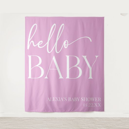 Hallo Baby Baby shower Roze Minimalist Wandkleed (Voorkant)