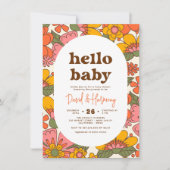 hallo Baby | Baby shower van Groovy Retro Flowers  Kaart (Voorkant)