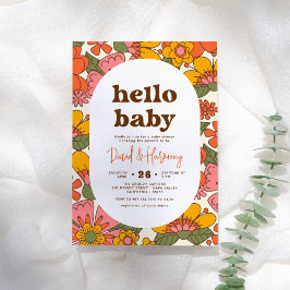 hallo Baby | Baby shower van Groovy Retro Flowers  Kaart