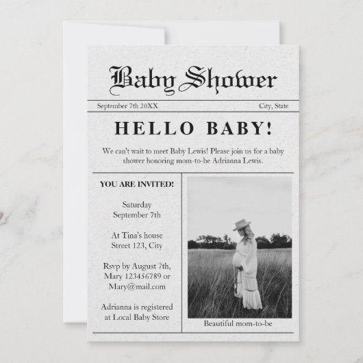 Hallo Baby Baby shower voor krantenfoto's Kaart (Voorkant)