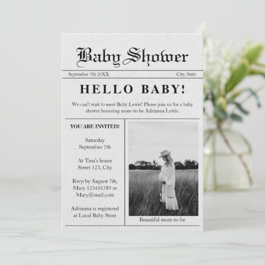 Hallo Baby Baby shower voor krantenfoto's Kaart (Staand voorkant)