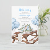 Hallo Baby Balloons Picknickpark Boy Baby shower Kaart (Staand voorkant)