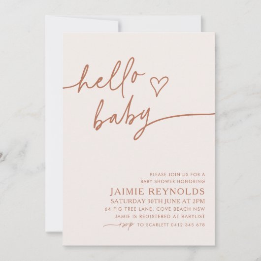 hallo Baby Beige Neutraal Baby shower Uitnodiging (Voorkant)