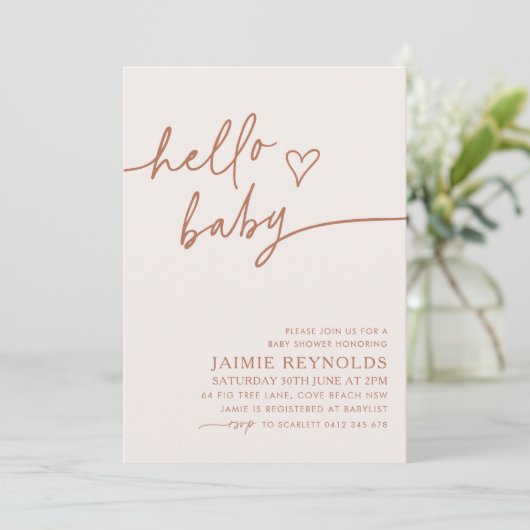 hallo Baby Beige Neutraal Baby shower Uitnodiging (Staand voorkant)