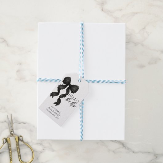 Hallo Baby Black Bow Baby shower Modern Cadeaulabel (Met Touw)