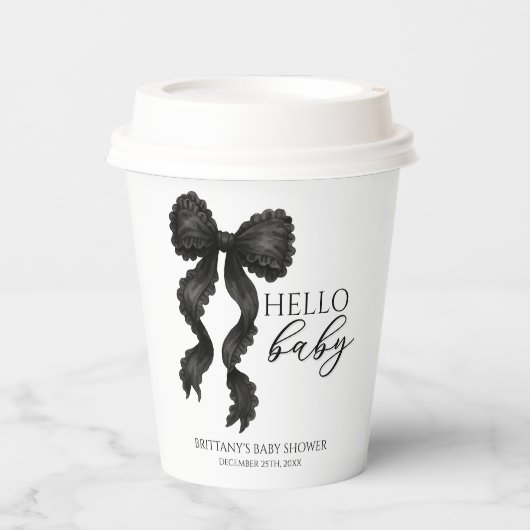 Hallo Baby Black Bow Baby shower Modern Papieren Bekers (Voorkant)