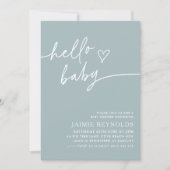 Hallo Baby Blauw Baby shower Uitnodiging (Voorkant)