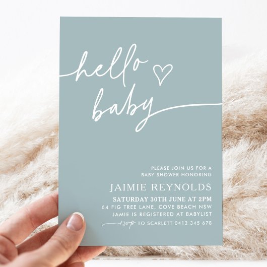 Hallo Baby Blauw Baby shower Uitnodiging