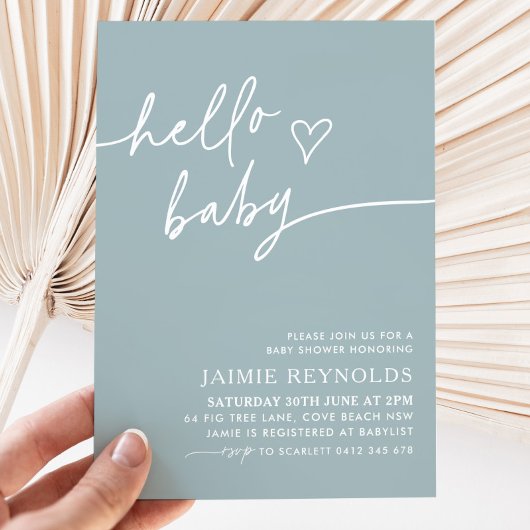 Hallo Baby Blauw Baby shower Uitnodiging