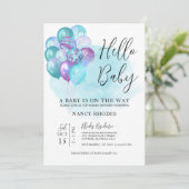 hallo Baby Blauwgroen Paars Baby shower Kaart (Staand voorkant)