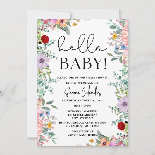 Hallo Baby Bloemenuitnodiging Baby shower Kaart (Voorkant)