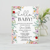 Hallo Baby Bloemenuitnodiging Baby shower Kaart (Staand voorkant)