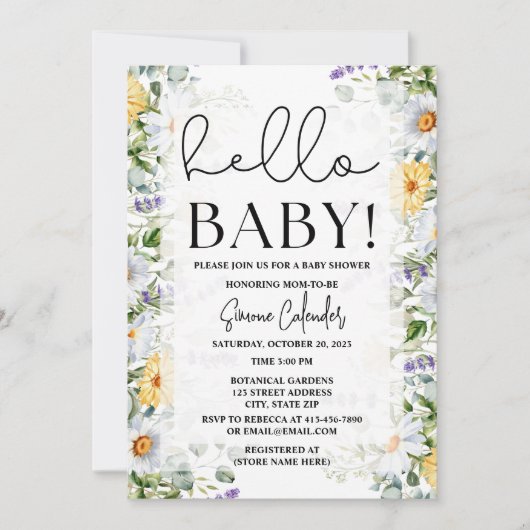 Hallo Baby Bloemenuitnodiging Baby shower Kaart (Voorkant)