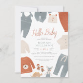 hallo Baby | Blue Boho Clothes Boy Baby shower Kaart (Voorkant)