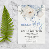 Hallo Baby Blue Floral Baby shower Uitnodiging