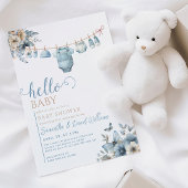 Hallo Baby Blue Flower Butterfly Baby shower Kaart