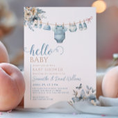 Hallo Baby Blue Flower Butterfly Baby shower Kaart