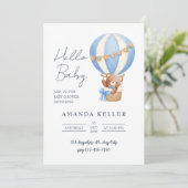 Hallo Baby Blue Hete Luchtballon Baby shower Kaart (Staand voorkant)