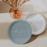 Hallo Baby Blue Script Minimalistisch Baby shower Papieren Bordje<br><div class="desc">We voegen altijd elke week nieuwe design toe!</div>