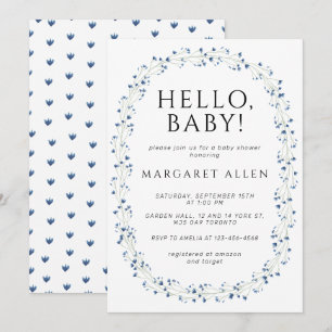 hallo Baby Blue Wildflower Botanisch Baby shower Kaart