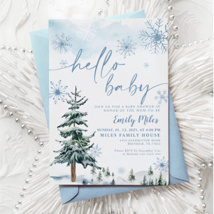 Hallo Baby Blue Winter Baby Shower Kaart