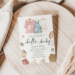 hallo Baby Boho Clothes Baby shower Uitnodiging