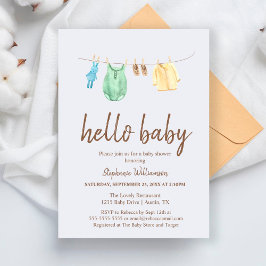 hallo Baby Boho Clothes Line Baby shower Invita Kaart