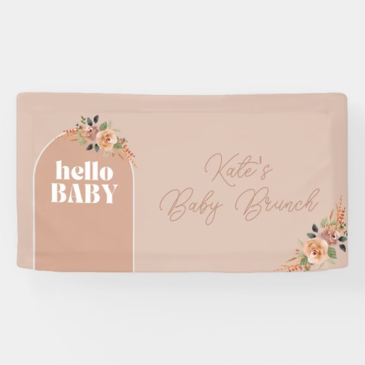 Hallo Baby, Boho Modern Baby shower Spandoek (Horizontaal)