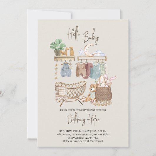 hallo Baby Boho Nursery Neutraal Baby shower Kaart (Voorkant)