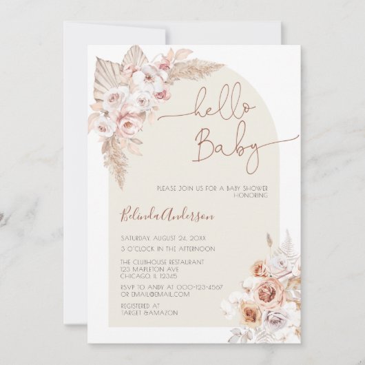 hallo Baby Boho Pampas Grass Baby shower Kaart (Voorkant)