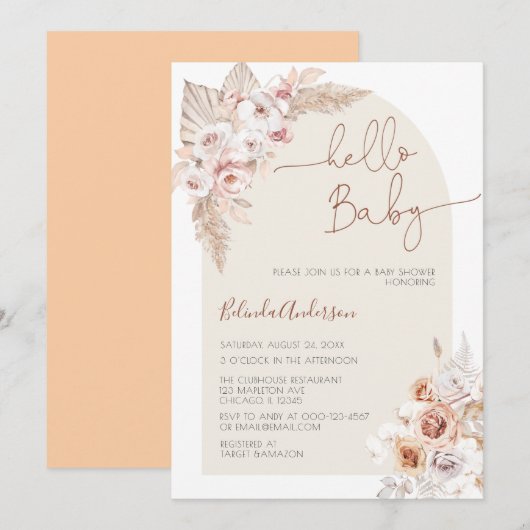 hallo Baby Boho Pampas Grass Baby shower Kaart (Voorkant / Achterkant)