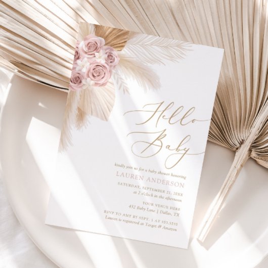 hallo Baby Boho Pampas Grass Girl Baby shower Kaart