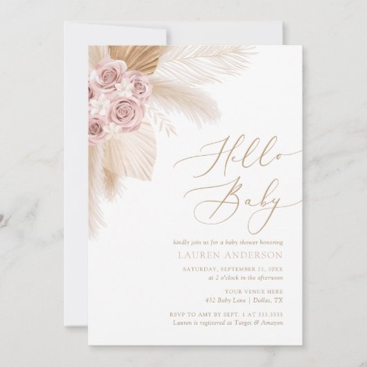 hallo Baby Boho Pampas Grass Girl Baby shower Kaart (Voorkant)