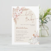 Hallo Baby Boho Pampas Grass Pumpkin Baby shower Kaart (Staand voorkant)