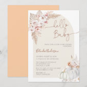 Hallo Baby Boho Pampas Grass Pumpkin Baby shower Kaart (Voorkant / Achterkant)