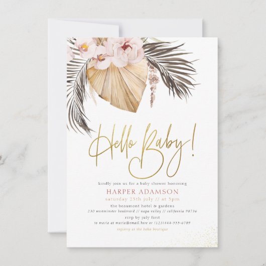hallo Baby | Boho Pampas Grass & Tropical Palm Kaart (Voorkant)