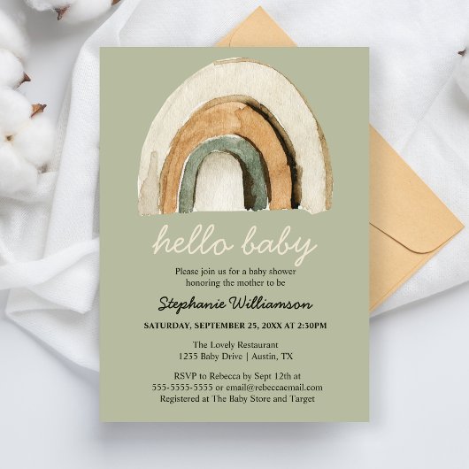 hallo Baby Boho Rainbow Baby shower Uitnodiging