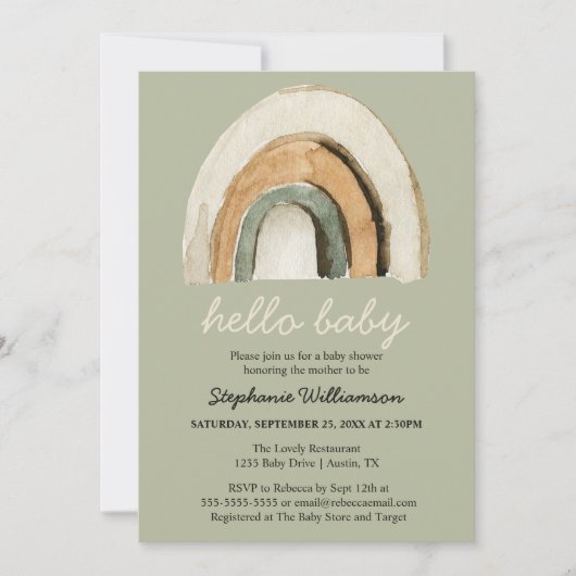 Hallo Baby Boho Regenboog Baby Shower Uitnodiging (Voorkant)
