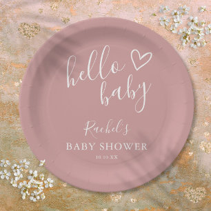 Hallo Baby Boho Stof Roze Meisje Baby Shower Papieren Bordje