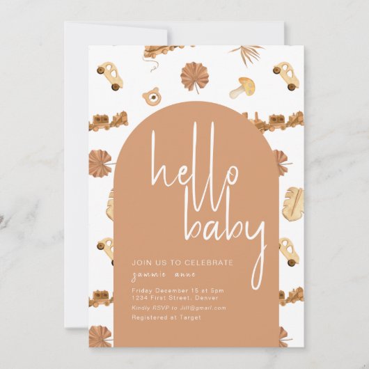 Hallo Baby Boho Style Baby shower Uitnodiging (Voorkant)