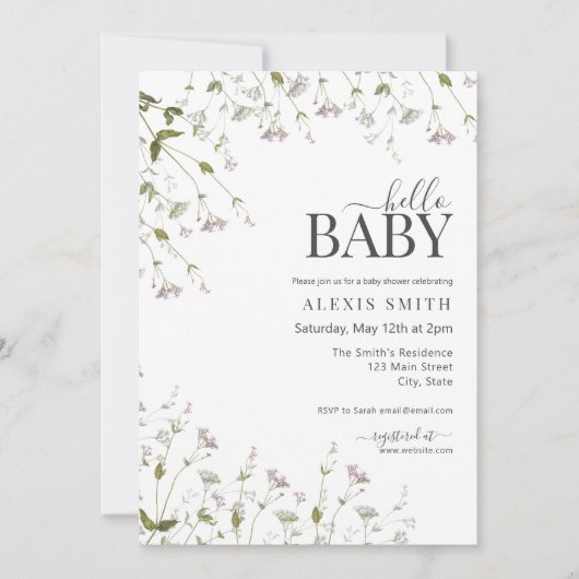 Hallo Baby Boho Wildflower Bloemen Baby shower Kaart (Voorkant)